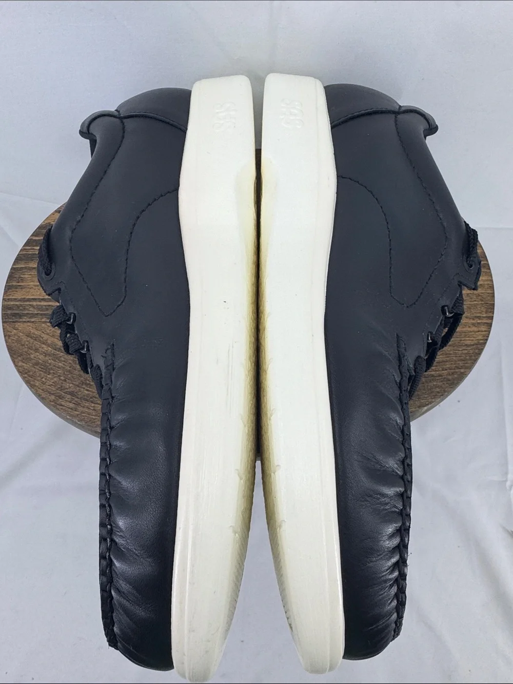 SAS Mens 'Bout Time LT Black Leather Lace-Up Casual Shoes w/ White Soles, sz 11N